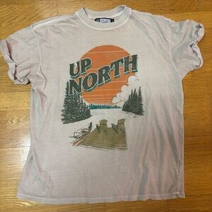 Girl Dangerous Up North Graphic Slouchy Oversized Preppy Boho Cuff Sleeve Tee M